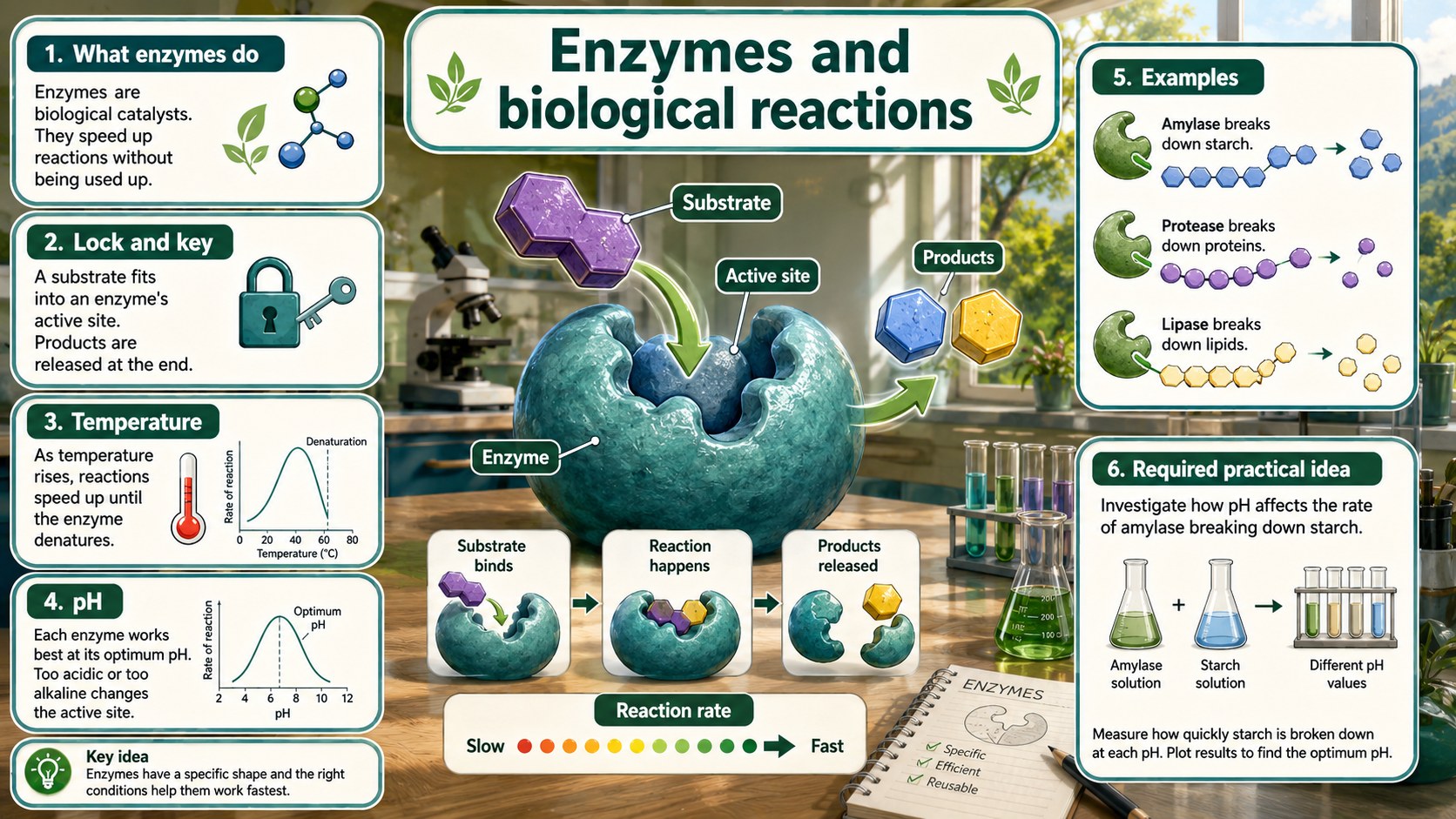 Infographic explaining GCSE Biology biodiversity and conservation, including classification links, species variety and protection of ecosystems.